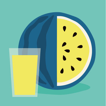 Blue Watermelon Slice with Glass Filled with Juice