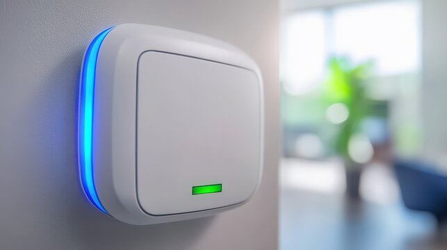 A Modern Wireless Access Point Mounted on a White Wall