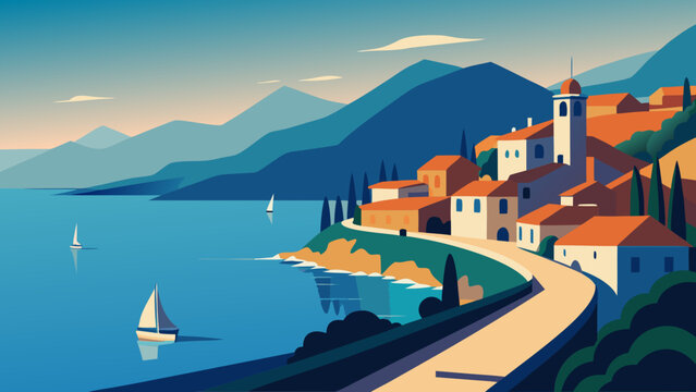 Saranda Coastal Town Vector Illustration 