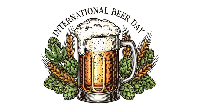 Illustration of Beer Mug with Hops.