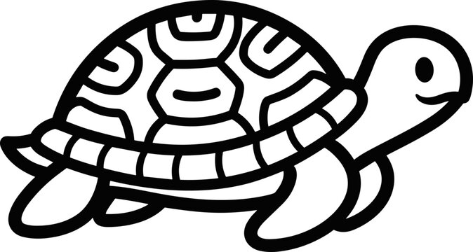Cute cartoon turtle illustration, simple line art, friendly smiling reptile