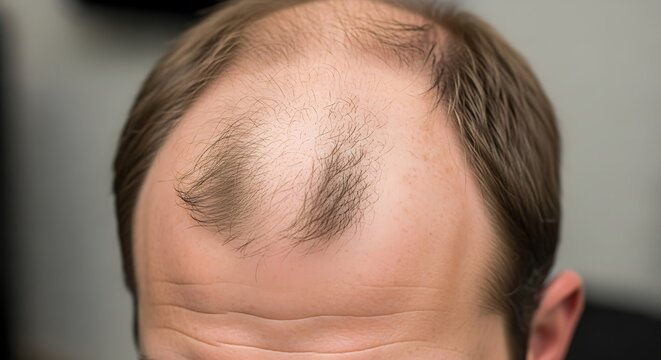 Close-up of a Mans Receding Hairline - A Sign of Aging.