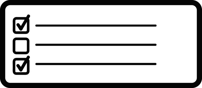 Checklist with two checked items and one empty box, simple icon design.