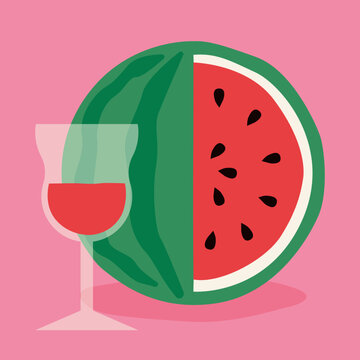 Watermelon Cut Open with Glass Filled with Fresh Juice