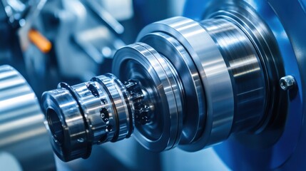 Fototapeta premium Industrial Deburring Machine Processing Metal Components Close Up