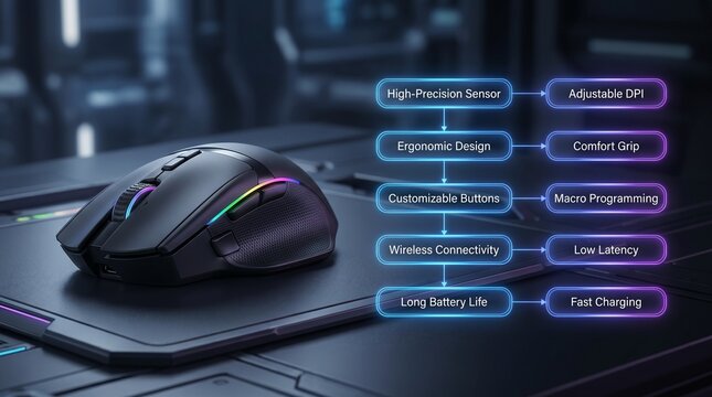 Gaming mouse with advanced features and rgb lighting