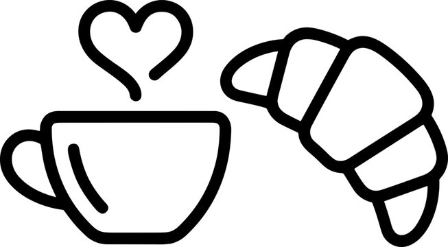 Morning Coffee and Croissant Icon - Love for Breakfast