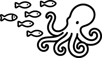 Cute cartoon octopus chasing small fish icon, simple vector illustration © kacuk