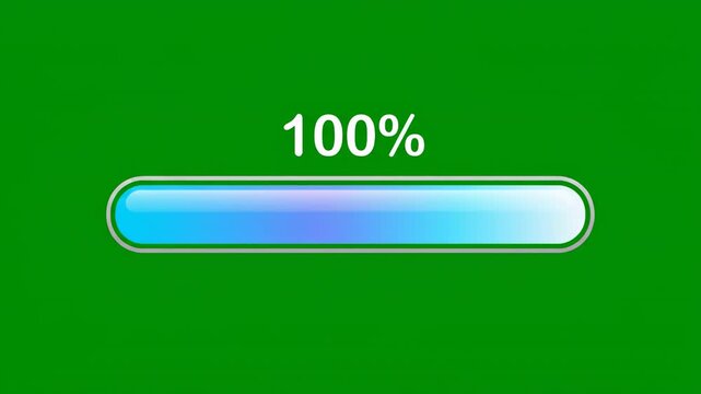 Loading progress bars filling with neon blue light on a green screen background
