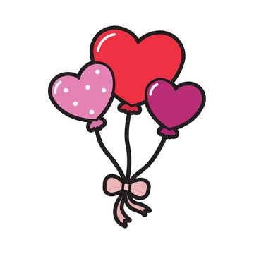 Cute herat balloons with heart decorations in simple flat cartoon style isolated on light background