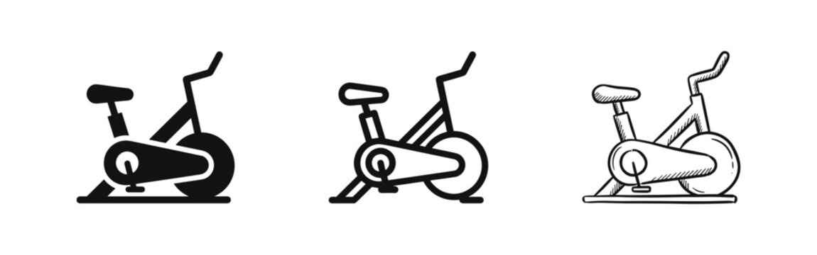 Stationary Exercise Bike Icons for Fitness Gym and Workout Training Graphics