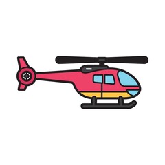 Naklejka premium Cute red helicopter illustration in simple flat cartoon style with clean outline isolated on light background.