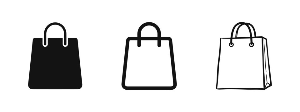Shopping bag icon set, retail paper bag vector illustration