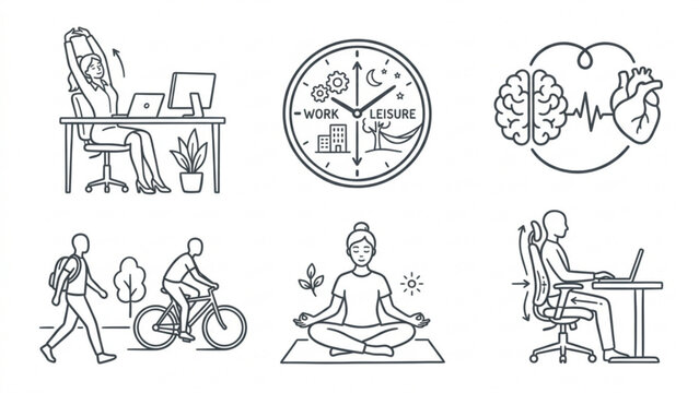 Holistic Work-Life Health Vector Collection &ndash; Stress Management and Relaxation