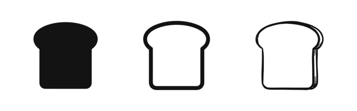 Bread slice icon set, toast bakery product vector illustration