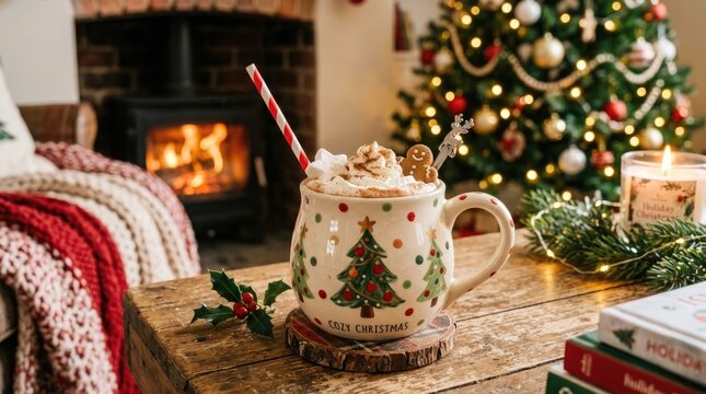 Cozy christmas morning hot chocolate