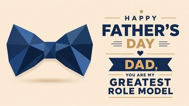 Happy father day greeting card with blue low poly bow tie and role model text quote illustration
