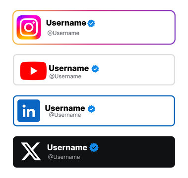 Instagram, YouTube, LinkedIn and X verified profile banner templates with username and account verification badge