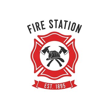 Classic red fire station emblem with year 1895.