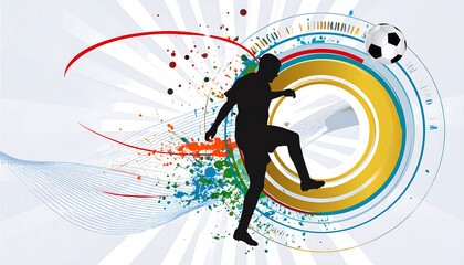 Obraz premium Dynamic Soccer Player Silhouette with Abstract Splash Graphics and Football Action