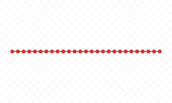 Red dotted line vector icon, straight horizontal border with circles, simple divider graphic element, decorative text separator, underline symbol with dots, clean stroke design isolated.
