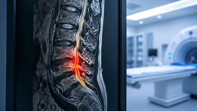Lumbar Spine Sciatica MRI Concept Showing Nerve Inflammation and Nerve Root Compression for Radiology, Clinical Diagnosis, Medical Imaging
