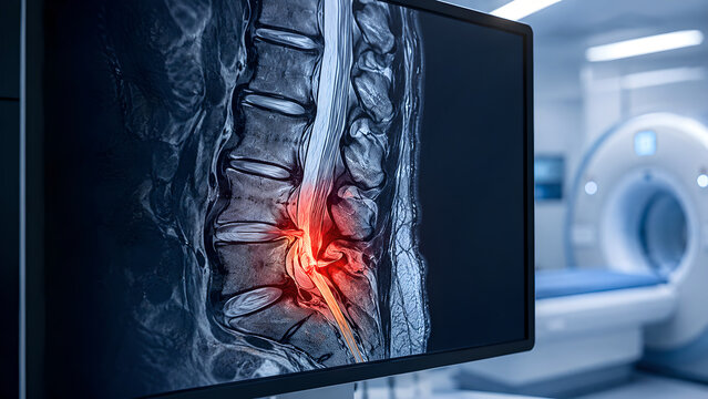 Lumbar Spine Sciatica MRI Concept Showing Nerve Inflammation and Nerve Root Compression for Radiology, Clinical Diagnosis, Medical Imaging