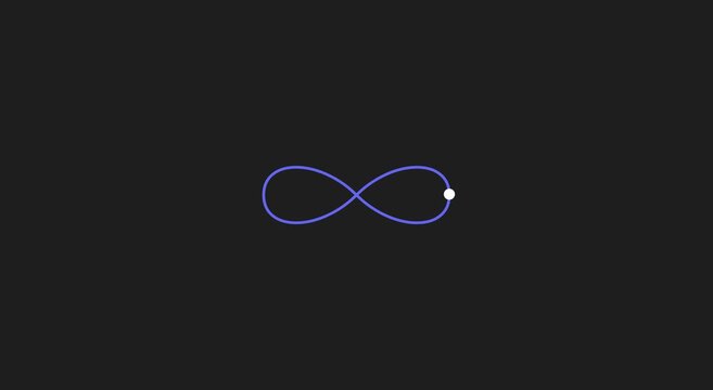 Minimalist infinity loop animation with moving light point on dark animation background