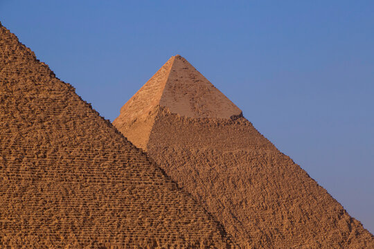 sight of pyramid of Chephren behind Great pyramid at Giza