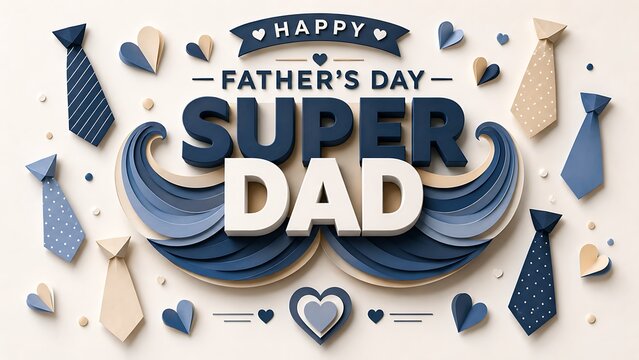 Happy father day greeting card design with super dad text and colorful neckties illustration