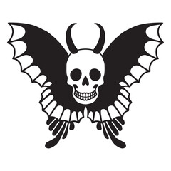 Fototapeta premium Black and white image of a butterfly with horns and a skull