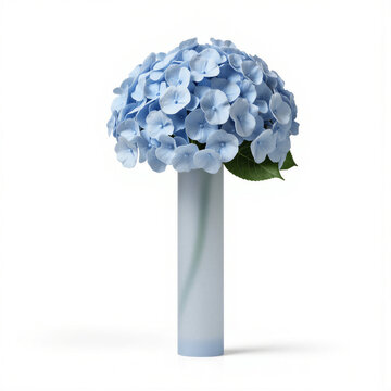 Silicone Hydrangea Tube A small hydrangea (Hydrangea macrophylla) cluster in pale blue, held upright in a translucent silicone tube vase