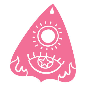 Pink ouija planchette with an eye on it