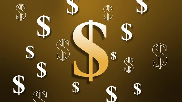 Dollar sign with multiple smaller dollar symbols on dark background animation