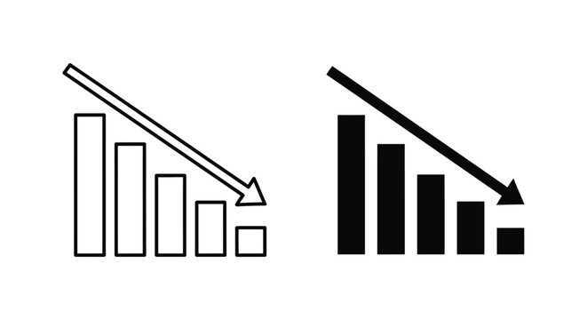 Downward trend bar chart with arrow