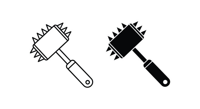 Black and white spiked hammer and mallet icons