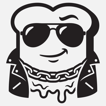 Bread Slice Mascot With Sunglasses Silhouette Vector Illustration toast loaf