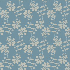 Fototapeta premium Elegant floral seamless pattern with white flowers and vines on soft blue background seamless pattern for textile prints on fabric and home decor