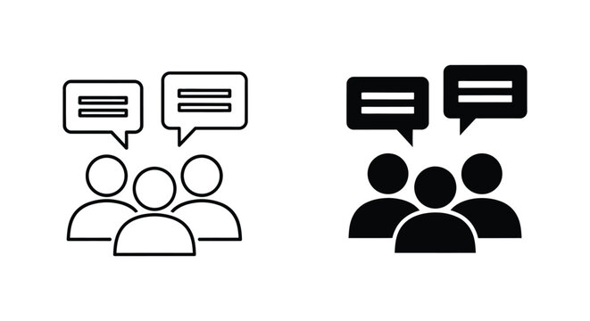 Two groups of people talking with speech bubbles