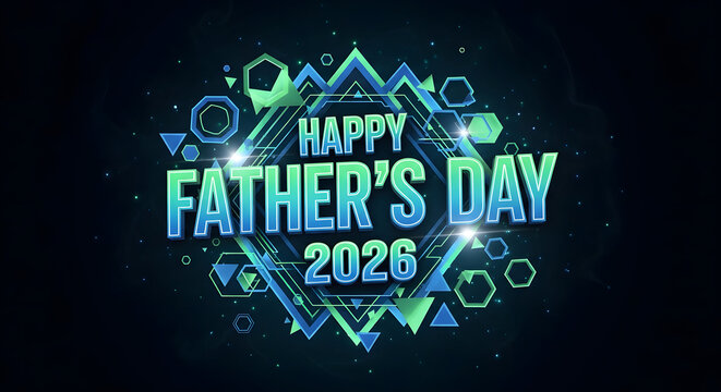 Happy Father's Day 2026 celebration badge with glowing stars and festive sparkle background