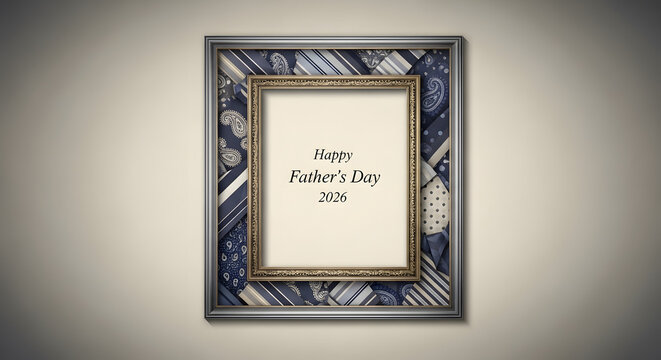 Empty Picture Frame with Happy Father's Day Message on White Background