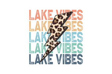 Obraz premium Retro Stacked Lake Vibes Leopard Lightning Bolt Sublimation Design
