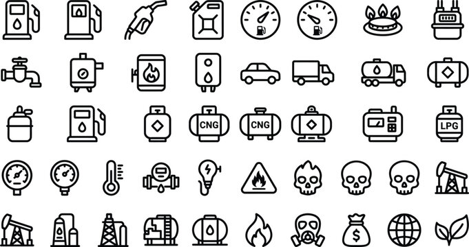 Energy industry icons fuel gas power and environmental symbols collection