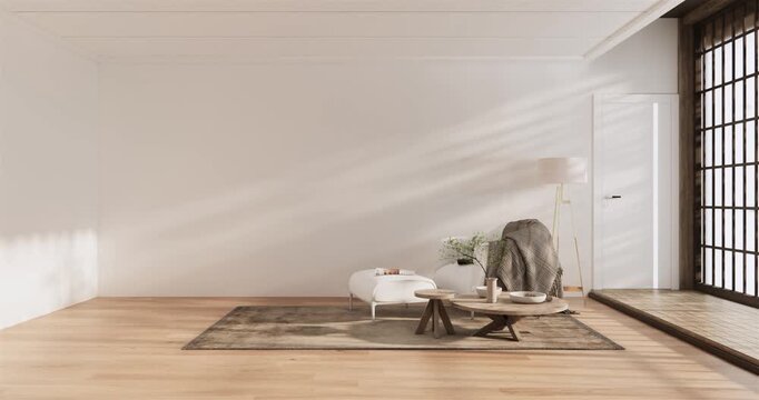 Mock up empty japanese on Modern room white color tone interior modern japandi style.3D rendering