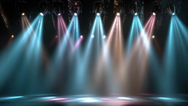 colorful shining spotlights on a stage party disco background animation