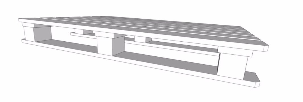 3D lineart rotation of EPAL CP2 heavy duty timber pallet and top view perspective. Engineering blueprint animation showing detailed 1200x800mm chemical shipping structural layout and overhead view
