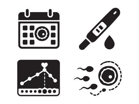 Ovulation cycle planning and tracking icons with calendar basal body temperature graph sperm and egg