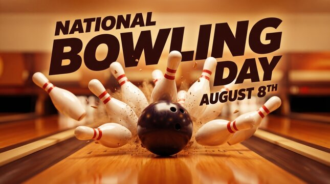 National Bowling Day celebration with pins and ball on lane