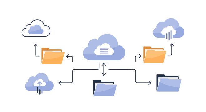 Cloud storage and file synchronization concept.