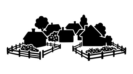 Obraz premium Black silhouette vector of small houses in a rural village neighborhood